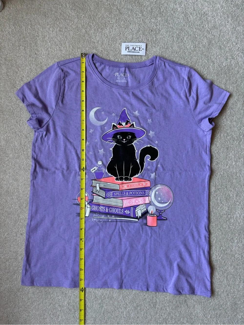 The Children's Place Purple Tee with Black Witch Cat and Book Graphic